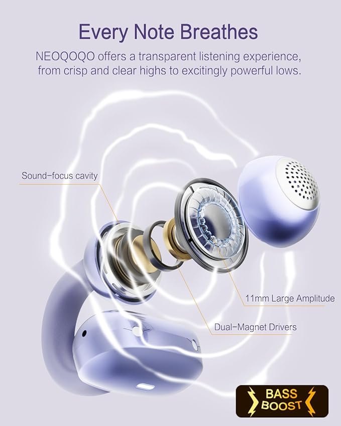 A50 Clip on Earbuds, Bluetooth 6.0 Wireless Open Ear Headphones w/5.3g Weightless Comfort,48H Playtime,3D Soundstage,Clear Call Mics,IPX5,Multipoint Connection,Fit for Workout Running Black