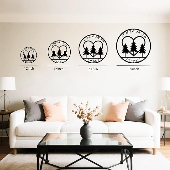 Custom Metal Sign with Pine Trees | Personalized Couple Love Metal Signs | Wedding Gift | Indoor Decor Gift for Women, Men, Wife, Parents, Couple