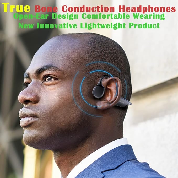 IHAO True Bone Conduction Headphones Open Ear Headset Able to be a MP3 Player with Micro Disk Stereo Bluetooth Earphone for Driving Bicycling Running Skiing