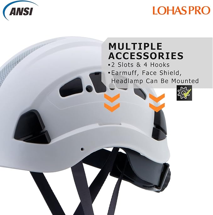 Hard Hats Construction Safety Helmet ANSI Z89.1 Approved OSHA Hardhat, LOHASPRO Vented Men Worker White Hard Hat with Chin Strap Tree Climbing Rescue Arborist Helmet (P1 White)