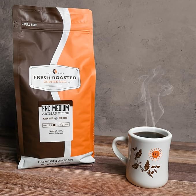 Fresh Roasted Coffee, FRC Medium Roast Blend, 5 lb (80 oz), Kosher, Whole Bean