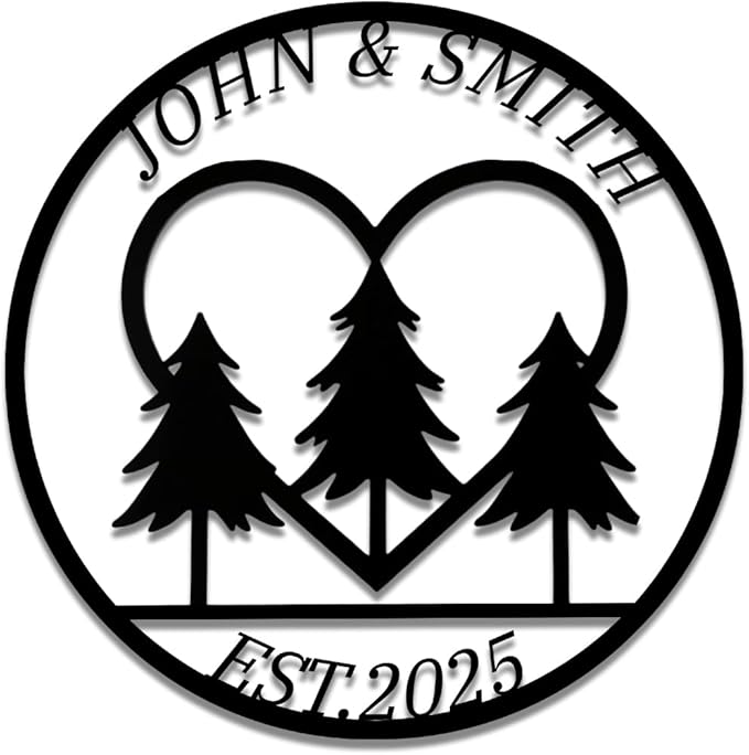 Custom Metal Sign with Pine Trees | Personalized Couple Love Metal Signs | Wedding Gift | Indoor Decor Gift for Women, Men, Wife, Parents, Couple