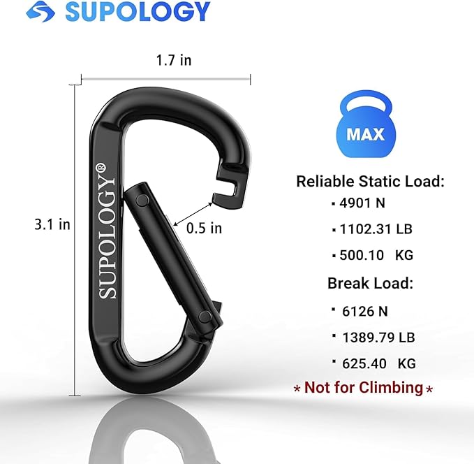Heavy Duty Carabiner Clip, Steel Carabiners 1100lbs 3" D Shaped Spring Hook Small Clips for Hammocks, Hiking, Keychains, Outdoors and Gym, Dog Leash and Key Ring