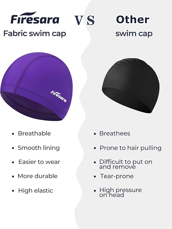 Firesara Fabric Swim Cap, High Elasticity Swimming Cap Keeps Hair Clean Breathable Fit Both Long Hair Short Hair, Swim Caps Woman Girls Men Kids One Size Hat