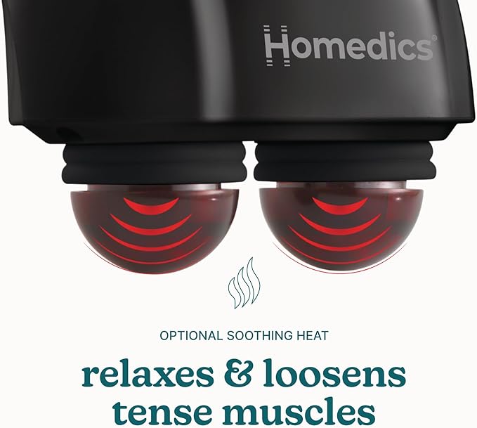 Homedics Handheld Back Massager, Dual Heated Nodes, Neck, and Body Percussion Massager with Interchangeable Nodes to Release Back, Neck, Shoulder Leg and Foot Tension