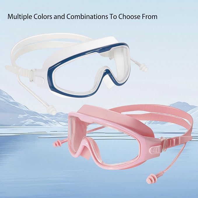 Adult Swimming Goggles,Leak-Proof,Anti-Fog Pool Glasses,Wide View Swim Goggles with Ear Plugs and Nose Clip