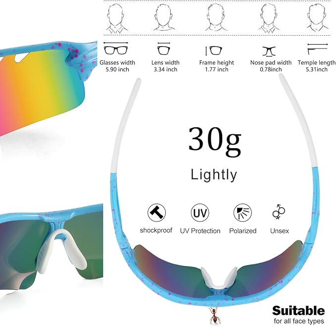 BangLong Polarized Sports Sunglasses Cycling Sun Glasses for Men Women with 5 Interchangeable Lenes for Running Baseball Golf