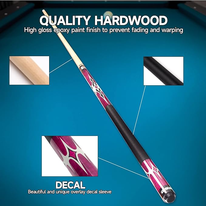 GSE Games & Sports Expert 58" 2-Piece Canadian Maple Hardwood Billiard Pool Cue Sticks for Men/Women, House or Commercial/Bar Use (Several Colors, Weight 18oz, 19oz, 20oz, 21oz Available)