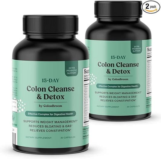 ColonBroom 15 Day Colon Cleanse & Detox Cleanse for Weight Management with Probiotics & Magnesium | Reduce Bloating & Boost Metabolism & Digestion - Effective Gut Cleanser Detox (2 Bottles)