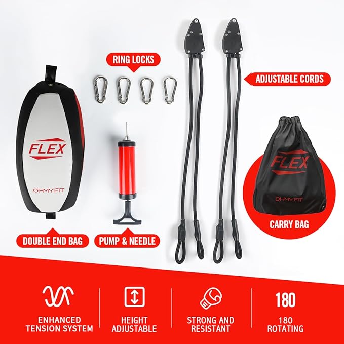 Flex Double End Punching Bag - Bungee Cords w/Special Flex Adjustable System - Durable Bladder Speed Bag - Boxing Training Equipment for Adults - Home Gym Accessories