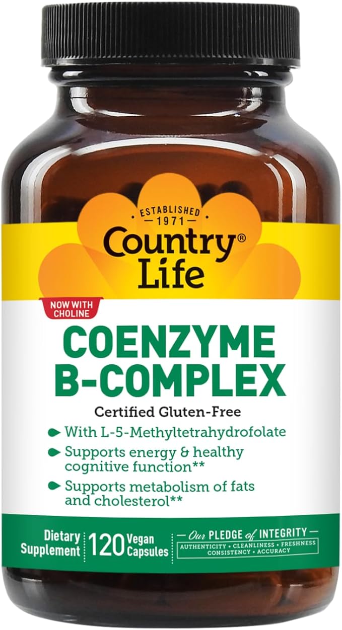Country Life Coenzyme B-Complex, 120 Capsules – Supports Energy & Metabolism, Mood & Cognitive Function – Vegan, Gluten-Free, Bioavailable B Vitamins with Choline