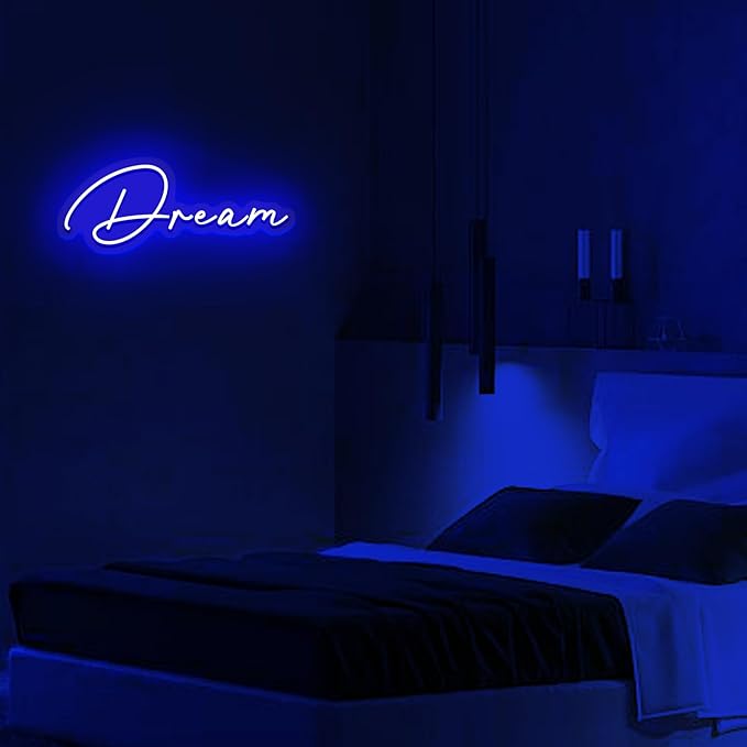 Dream Neon Sign for Wall Decor LED Neon Dream Light Sign USB Powered Wall Neon Light up Sign for Party Wall Décor Party Light Home Room Christmas Club Bistro Decor 5v (Blue)