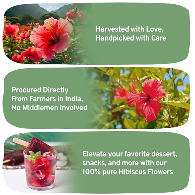 HANDPICK, Hibiscus Flowers Dried (9oz) Caffeine Free |100% Pure Dried Hibiscus Flowers for Loose Leaf Tea | Floral Herbal Tea