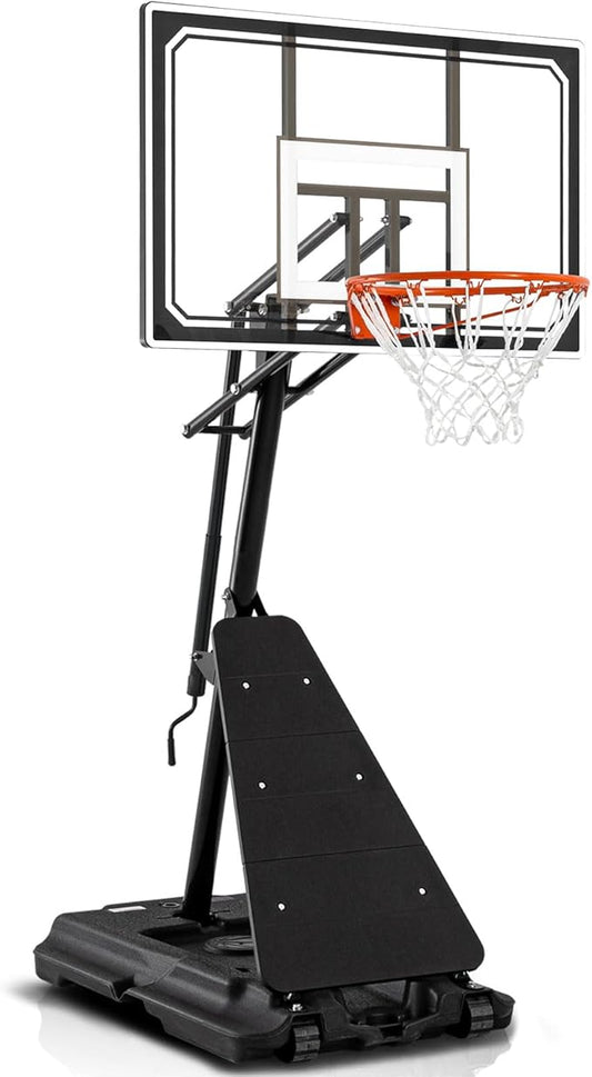 Basketball Hoop 44&48 Inch Backboard Portable Basketball Hoop Outdoor,5.3-10ft Stepless Regulation Crank Adjust Basketball Goal System