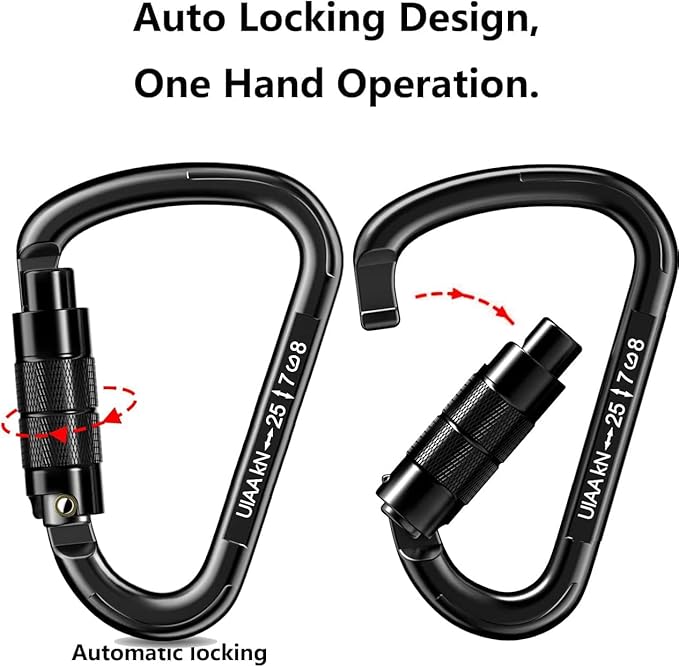 Auto Locking Carabiner Heavy Duty Carabiner 25kN UIAA Certified Climbing Carabiner Climbing Equipment Safety Carabiners for Rappelling, Hammocks, Rescue, Dog Leash, Swing