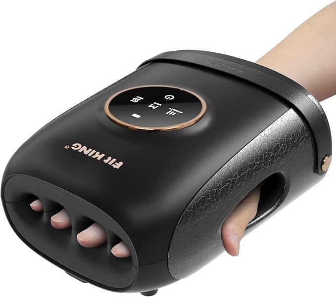 FIT KING Cordless Hand Massager with Compression & Heating, Fingers Wrap Massage for Arthritis Pain and Carpal Tunnel, Large Space for Both Men and Women (Black)