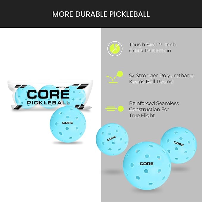 CORE Pickleball Balls for Professionals and All Levels of Play - Set of 4-50 Balls with 40 Holes - Durable & Seamless Design - Premium Outdoor Pickleball Balls, Polypropylene - USA Pickleball Approved