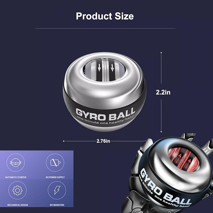 Auto-Start Power Gyro Ball, Wrist Trainer with Led Light, Strengthener and Forearm Gyro Ball Wrist Exerciser for Strengthen Arms,Fingers
