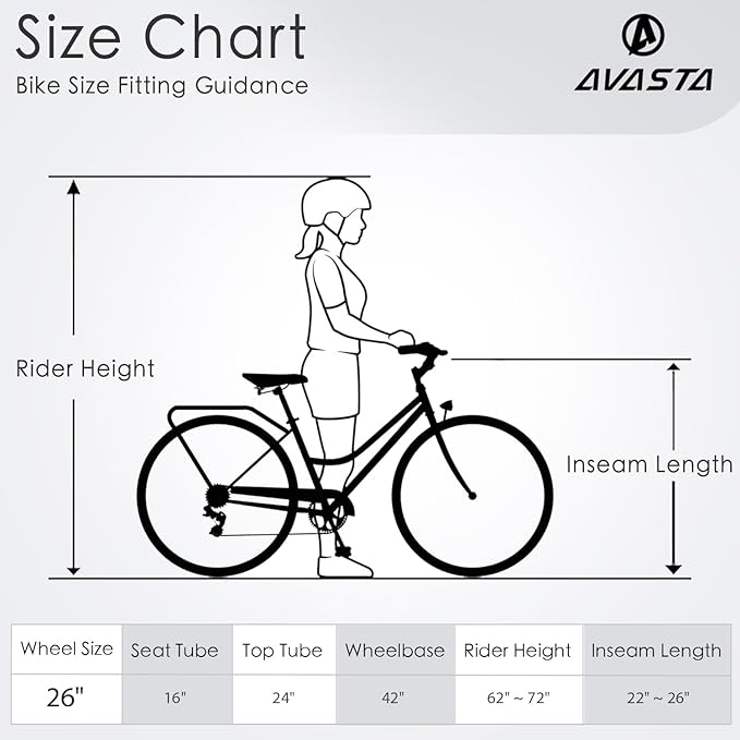 AVASTA Astrid Vela Hybrid Bike for Adult Women Female Lightweight Step Through 26 Inch High Tensile Steel Frame City Commuter Comfort Lady Bicycle, 6-Speed, Multiple Colors