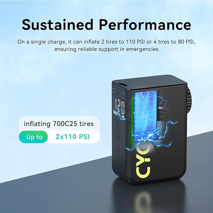 CYCPLUS AS2 Ultra Tiny Bicycle Pump with Gauge, Max 120 PSI Electric Mini Pump, Auto Stop, with Presta and Schrader Valve for E-Bike, MTB, and Road Bike AS2 Ultra (3.06oz)