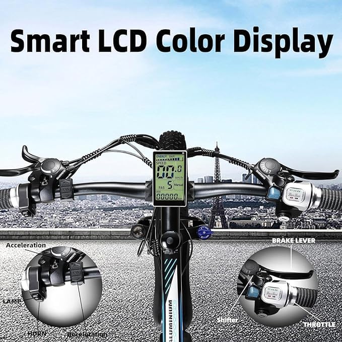 Electric Bike for Adults，26" x 4" Fat Tire Ebike，28MPH 1000W Motor Peak Power 2000W Electric Bicycles，48V 15AH Removable Battery，21 Speed Mountain Snow Beach E Bike