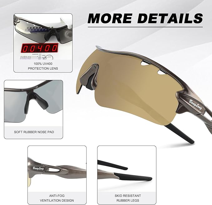 BangLong Polarized Sports Sunglasses Cycling Sun Glasses for Men Women with 5 Interchangeable Lenes for Running Baseball Golf