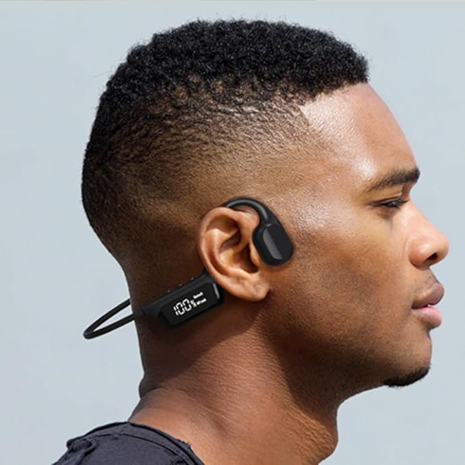 IHAO Swimming Headphones True Bone Conduction Open Ear Headset MP3 Player Built-in 32G Memory IP68 Underwater Waterproof Stereo Bluetooth Earphone for Driving Bicycling Running Skiing-S10 Black