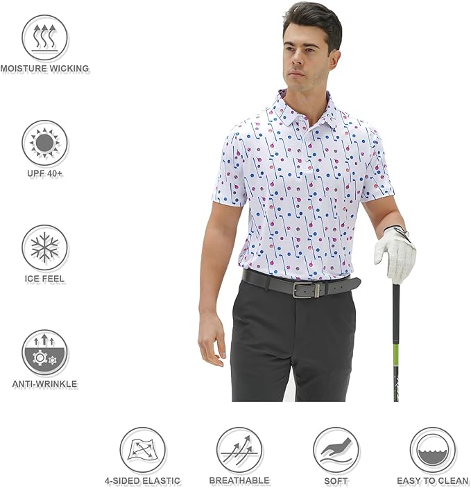 DEOLAX Mens Polo Shirts Fashion Print Mens Golf Shirt Dry Fit Mens Golf Polo Short Sleeve Quick Dry Funny Golf Shirt for Men