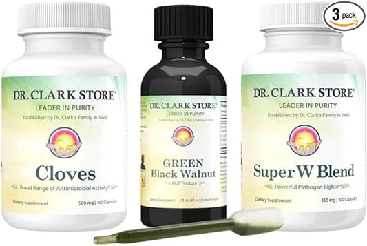 Dr Clark Store Intestine Support & Cleanse Kit - with Original Green Tincture from Black Walnut Hulls, Wormwood, and Cloves-Helps Maintain Optimum Intestinal Function