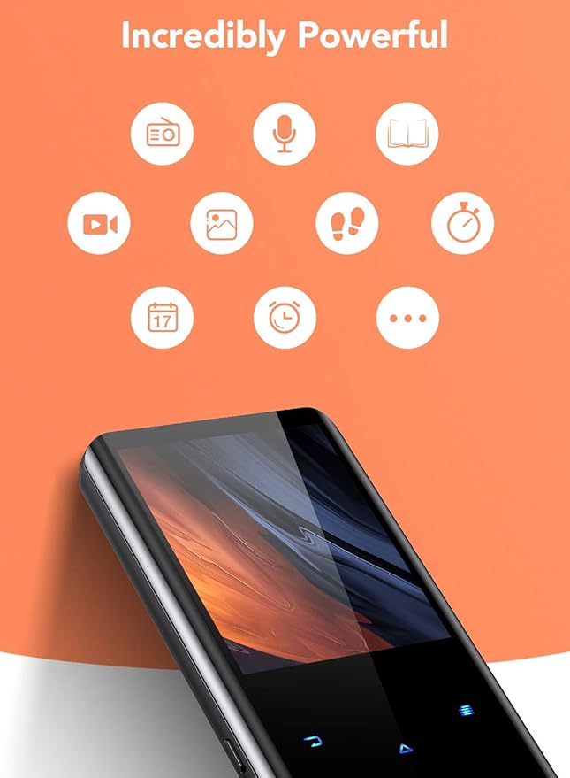 AGPTEK 32GB MP3 Player with Bluetooth 5.3, A19X 2.4" Curved Screen Portable Music Player with Speaker Lossless Sound with FM Radio, Voice Recorder, Supports up to 128GB, Black