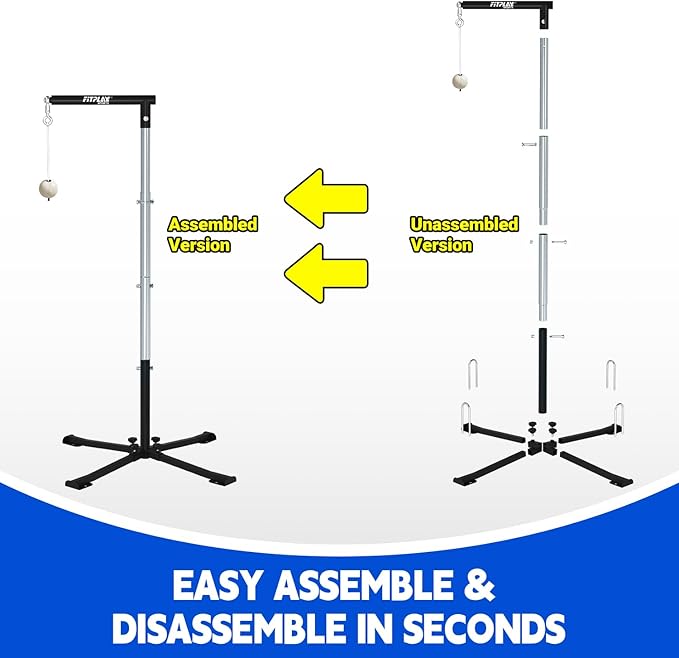 Batting Tee with Tethered Ball – Adjustable 20" to 45" Baseball & Softball Hitting Trainner – Metal X-Base with 4 Ground Stakes & 2 Sandbags for Maximum Stability – Swing Trainner for All Ages