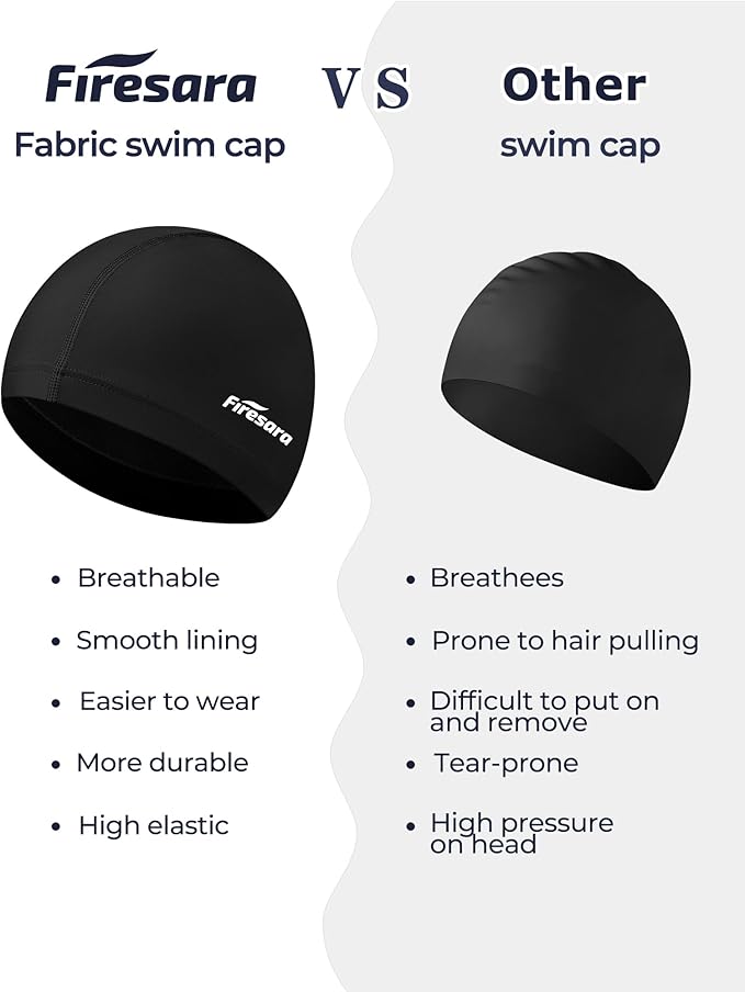Firesara Fabric Swim Cap, High Elasticity Swimming Cap Keeps Hair Clean Breathable Fit Both Long Hair Short Hair, Swim Caps Woman Girls Men Kids One Size Hat