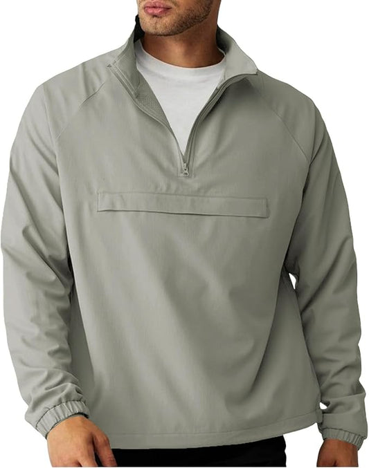 Aulemen Men's Casual Quarter Zip Pullover-Athletic Windbreaker Lightweight Jackets Hiking Golf for Men Mock Neck with Pockets