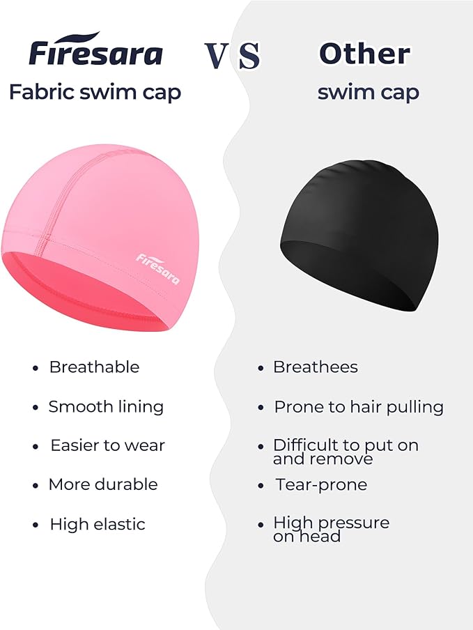 Firesara Fabric Swim Cap, High Elasticity Swimming Cap Keeps Hair Clean Breathable Fit Both Long Hair Short Hair, Swim Caps Woman Girls Men Kids One Size Hat