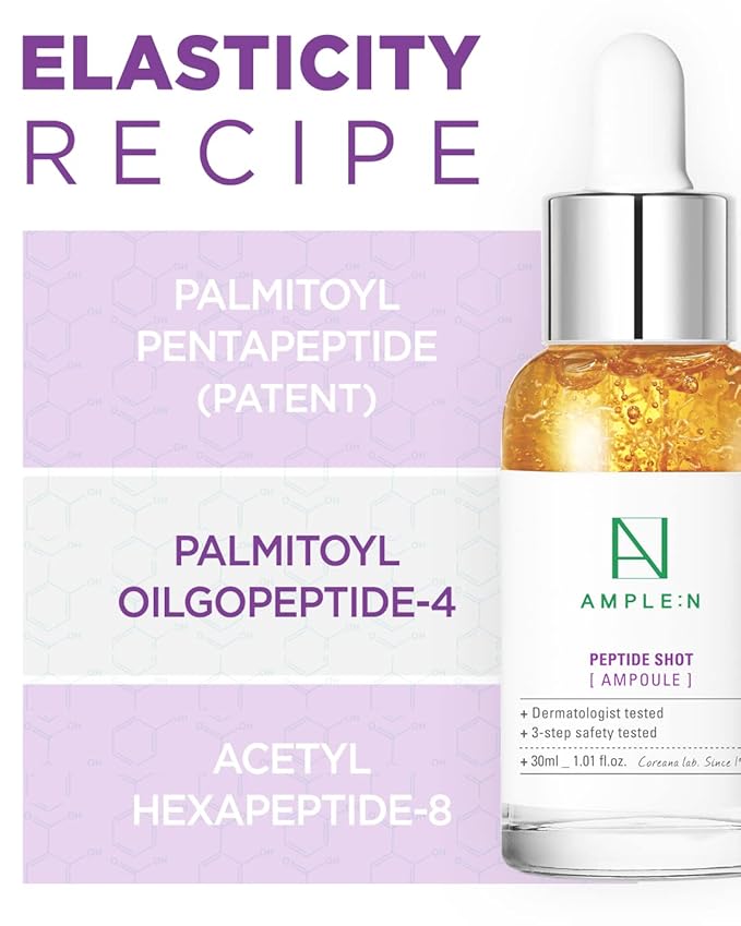 AMPLE:N Peptide Shot Ampoule - Anti-Aging Face Ampoule with Peptide Threads to Minimize Wrinkles and Improve Firmness - Peptide Serum to Lift Sagging Skin - Visibly Plump, 1.01 fl. Oz