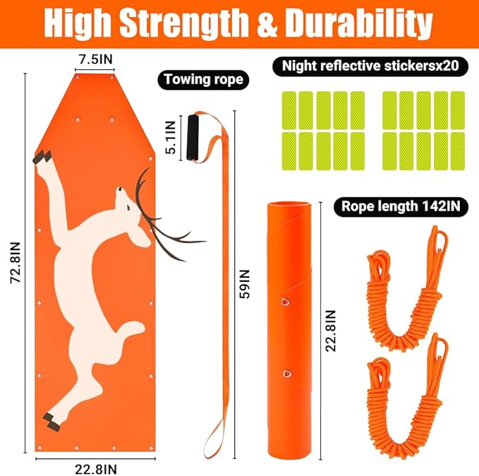 Deer Drag Sled - 1.2mm Thickened Tear-Resistant, 550Lbs Load Capacity Multi-Purpose Deer Cart with Non-Slip Handle for Hauling Hunter Trophies and Discarded Debris on Snow, Sand, Mud, Grass