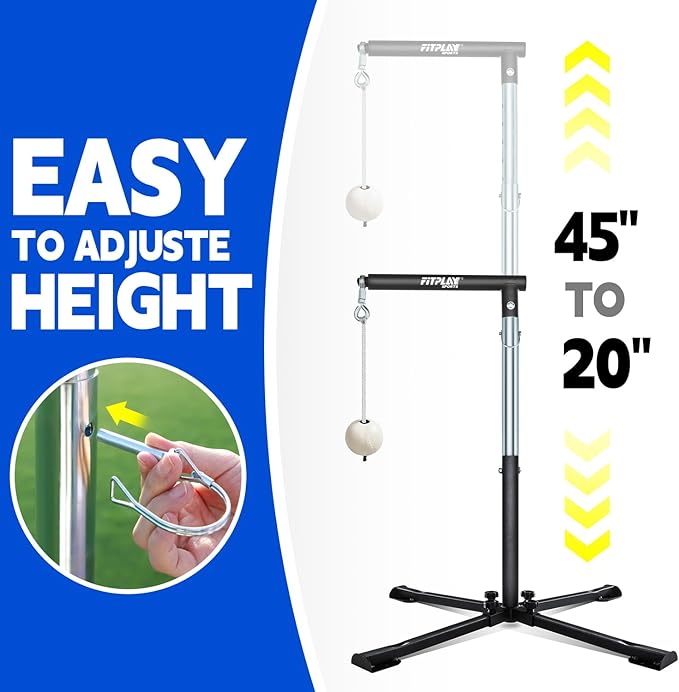 Batting Tee with Tethered Ball – Adjustable 20" to 45" Baseball & Softball Hitting Trainner – Metal X-Base with 4 Ground Stakes & 2 Sandbags for Maximum Stability – Swing Trainner for All Ages