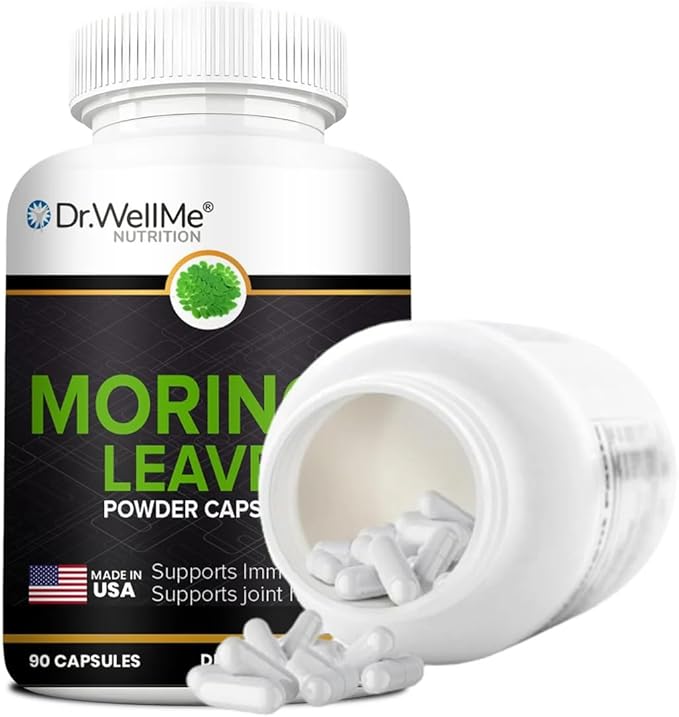 Dr.WellMe - Moringa Leaves Powder 90 Capsules – Natural Immune Health Support, Boosts Energy & Vitality, Joint Health, Improves Digestion, Rich in Antioxidants & Reduces Inflammation