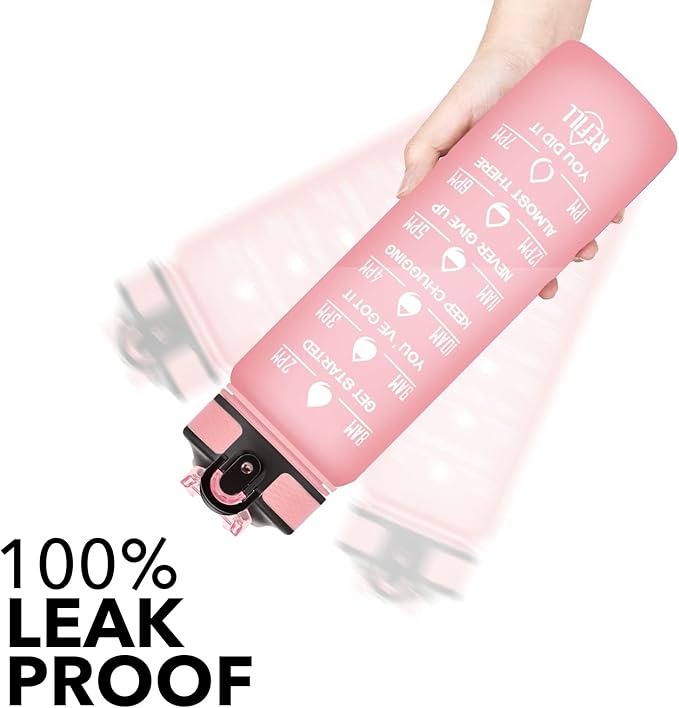 Hyeta 32 oz Water Bottles with Times to Drink and Straw, Motivational Water Bottle with Time Marker, Leakproof, Drinking Sports Water Bottle for Fitness, Gym and Outdoor