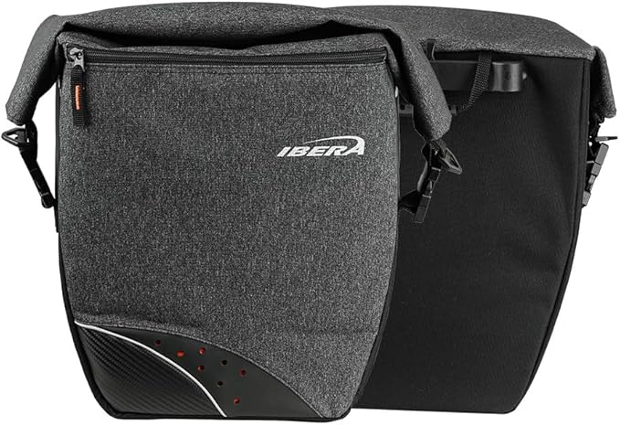 Ibera G-2 PakRak Pro Panniers Bike Bags (Pair) with Quick Release/Clip-On System - Bike Saddle Bags For Rear Rack Each with 19.8 lbs Capacity - Reflective Saddle Bag Bicycle, Fits Most Racks (Grey)
