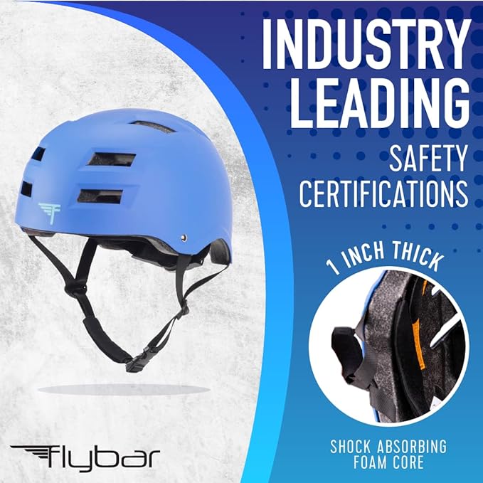 Flybar Bike Helmet- Multi Sport Dual Certified Adjustable Dial, Lightweight Skateboard Helmet, Roller Skating, Pogo, Electric Scooter, Snowboard, Boys and Girls Kids- Adults Helmets