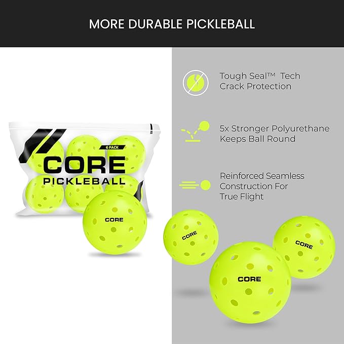 CORE Pickleball Balls for Professionals and All Levels of Play - Set of 4-50 Balls with 40 Holes - Durable & Seamless Design - Premium Outdoor Pickleball Balls, Polypropylene - USA Pickleball Approved