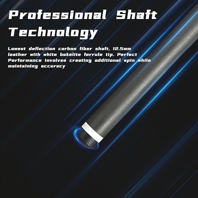 CROWN ME Carbon Fiber Pool Cue Stick 12.5mm Tip Billiard Carbon Fiber cue, Weight 20OZ Cue Stick, 58" Pool Table Sticks