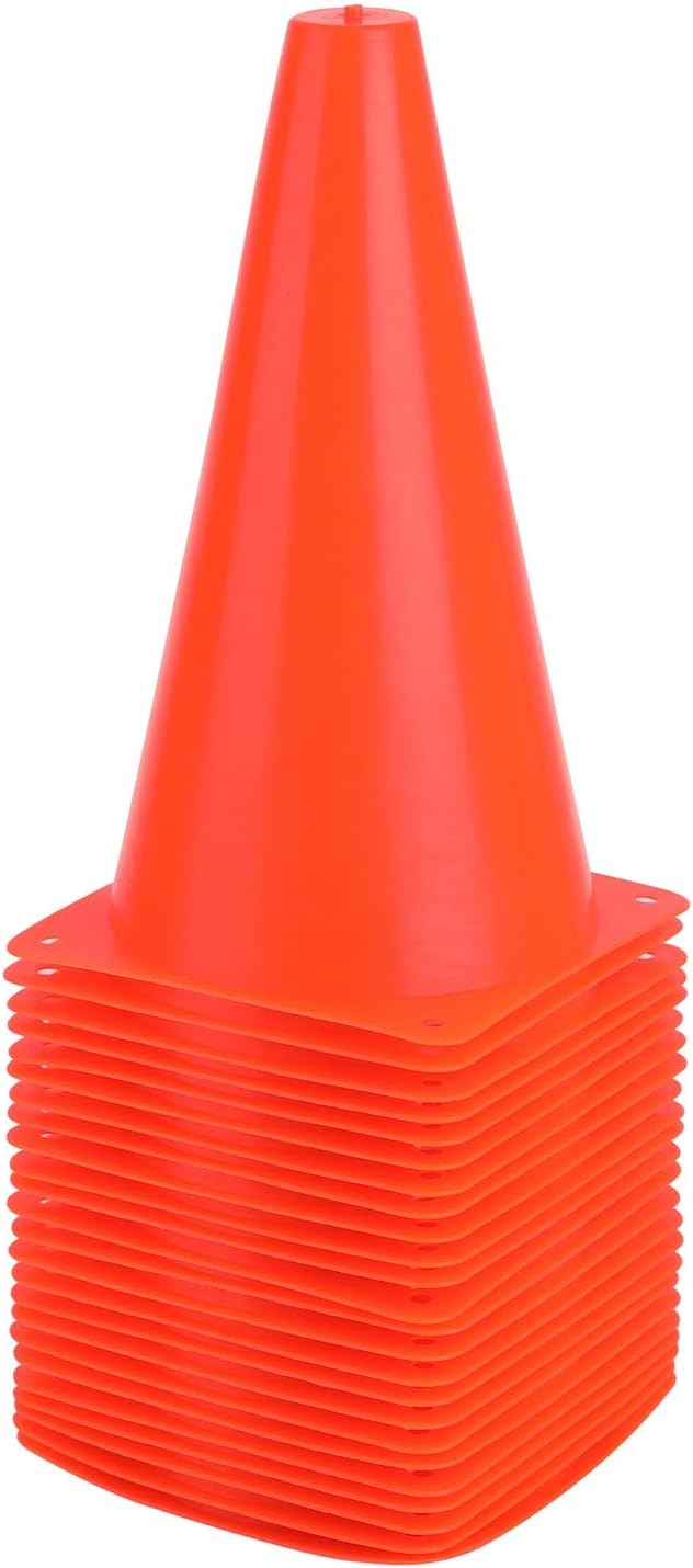 9 Inch Plastic Training Traffic Cones, Sport Cones, Agility Field Marker Cones for Soccer Basketball Football Drills Training, Outdoor Activity or Events - (Set of 10, 12, 15 or 24, 4 Colors)