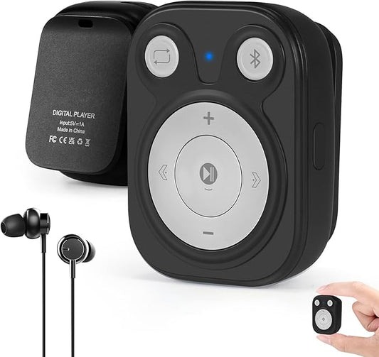 Clip MP3 Player: Bluetooth 5.3, Earphones Included, 15 Hours Battery Mini Music Player, 1000+ Songs Storage, No Phone Needed, Portable Music Players for Sports, Reading, Learning (64GB-Black)
