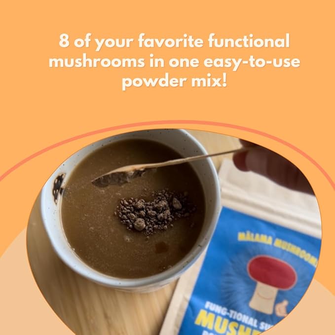 8-Mushroom Extract Powder by Malama, Organic Body Mushroom Blend Featuring Lion's Mane, Reishi, Cordyceps, Chaga, Turkey Tail, Superfood Adaptogenic