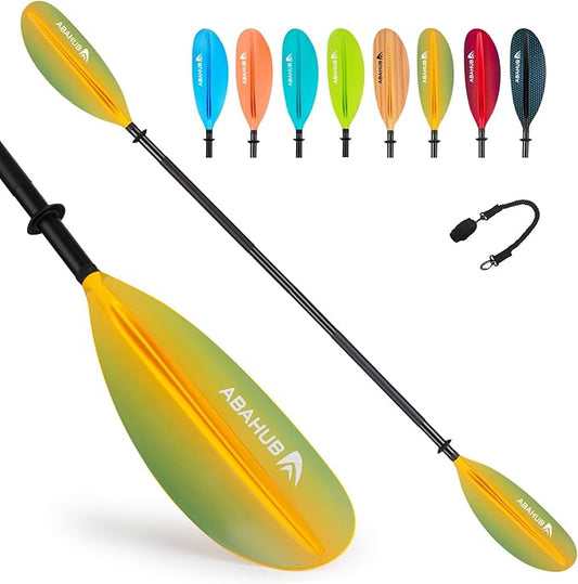 Abahub Kayak Paddle, 90.5 Inches Kayaking Oars for Boating, Canoeing with Free Paddle Leash, Aluminum Alloy Shaft Black/Blue/Green/Orange/Yellow Plastic Blades