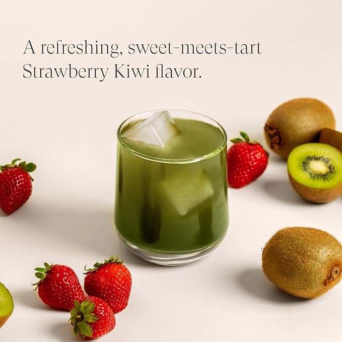 Beam Greens Powder, Superfood Supplement for Gut Health, Vegan Organic Blend with Ashwagandha, Vitamin C, B12, B6, D, Non-GMO Daily Detox & Immune Support, Strawberry Kiwi Flavor - 30 Servings