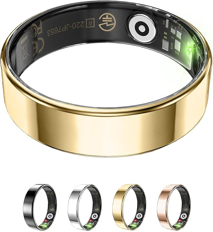 Fitness Tracker, Smart Ring for Women Men, Sleep Tracker Ring with 24/7 Heart Rate Monitor, Fitness Ring with Activity Tracker, Step Counter, Calorie Pedometer, No APP Fee, iOS Android (Gold, 8)