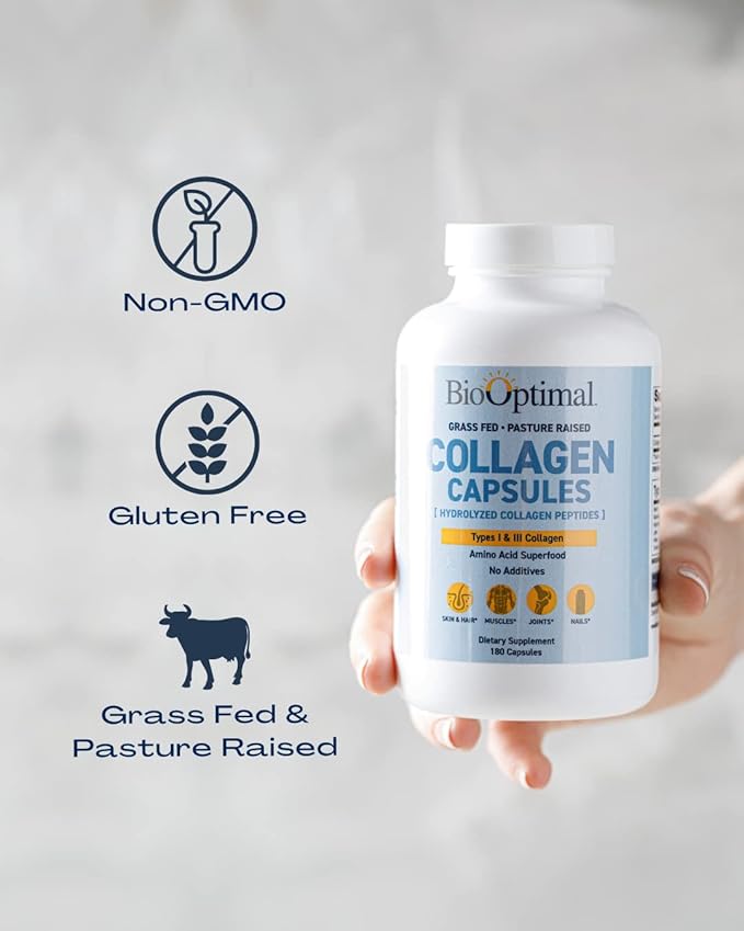 Collagen Peptides Capsules - Grass-Fed, Pasture-Raised Hydrolyzed Protein Supplement for Skin, Hair, & Nails - Non-GMO, Zero Sugar Daily Pills for Men & Women (180 Capsules)